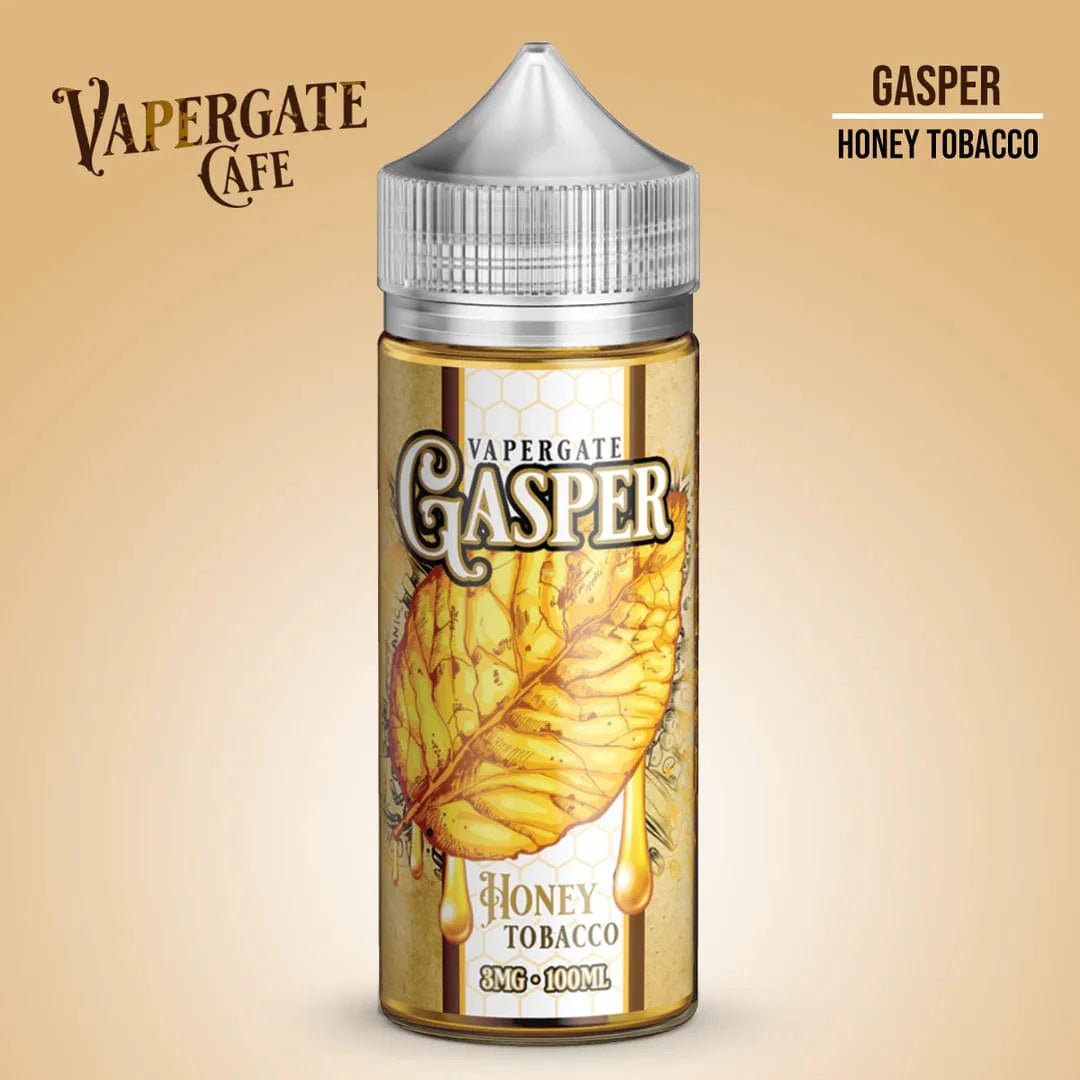 Gasper Vapergate Cafe e-liquid 100mL bottle with label featuring coffee and caramel flavors for vaping enjoyment.