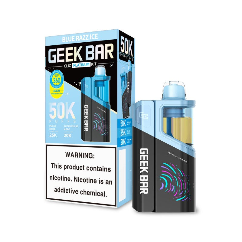 Geek Bar Clio Platinum Disposable Vape Kit – 50,000 Puffs — Blue Razz Ice