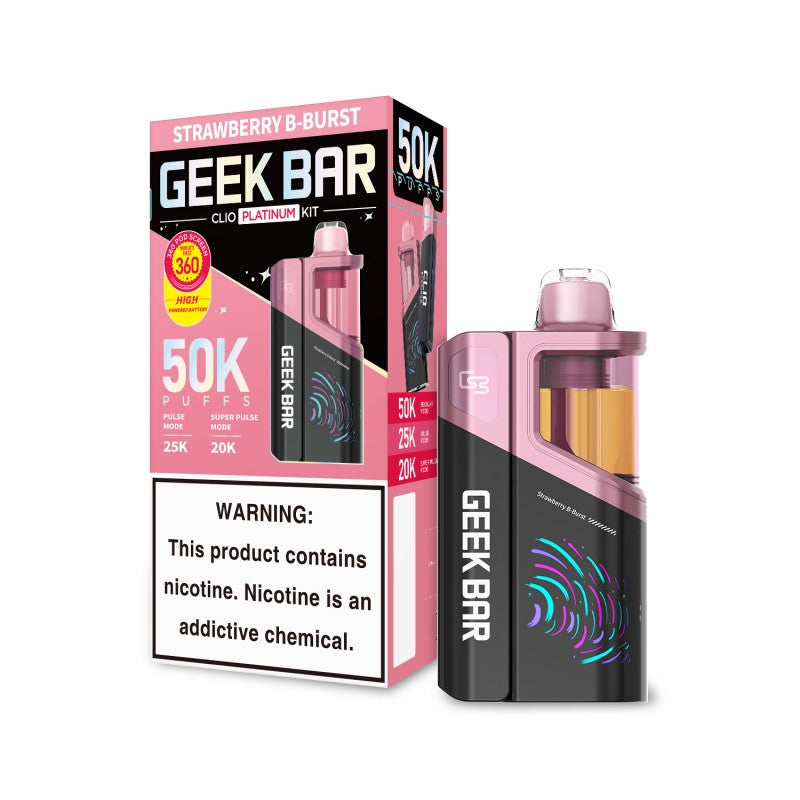 Geek Bar Clio Platinum Disposable Vape Kit – 50,000 Puffs — Strawberry B-Burst
