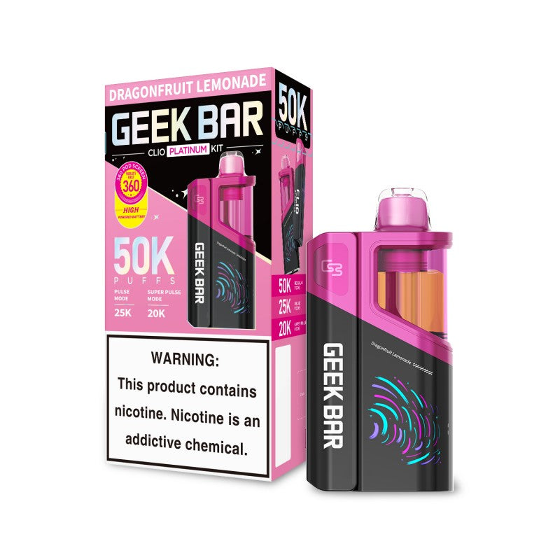 Geek Bar Clio Platinum Disposable Vape Kit – 50,000 Puffs — Dragonfruit Lemonade