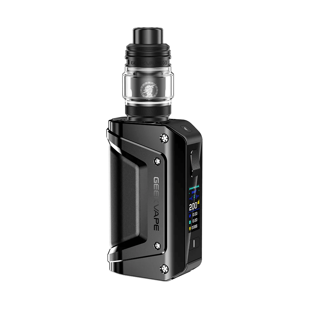 GeekVape Aegis Legend 3 Starter Kit hardware with mod and tank, featuring rugged design and digital display for vaping enthusiasts.
