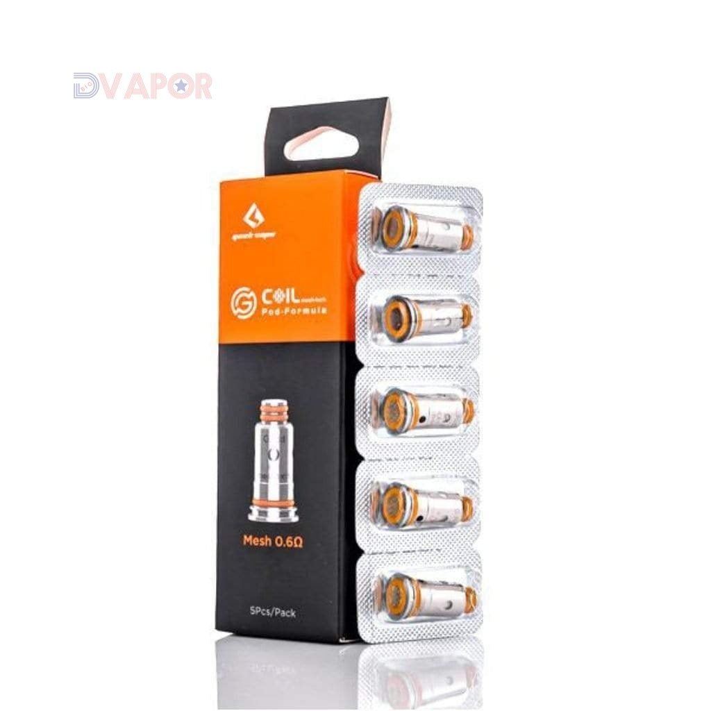 Set of five GeekVape G Series Coils for vape devices, featuring coil heads for smooth vaping performance.