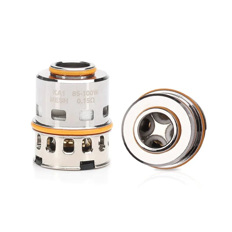 GeekVape M Series Mesh Coils for vape devices, showing multiple coils with mesh design in black and metal construction.