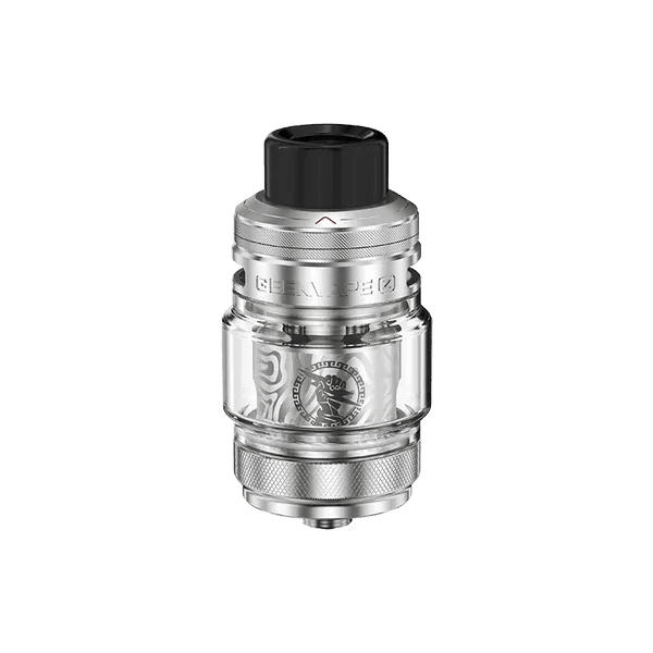 GeekVape Z 5 Sub-Ohm Tank showing a sleek black vape tank with adjustable airflow and glass chamber for flavorful vaping.