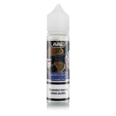 Grandpa's Choice AVAIL Vapor e-liquid bottle, 60ml, with colorful label and child-resistant cap, designed for vaping.