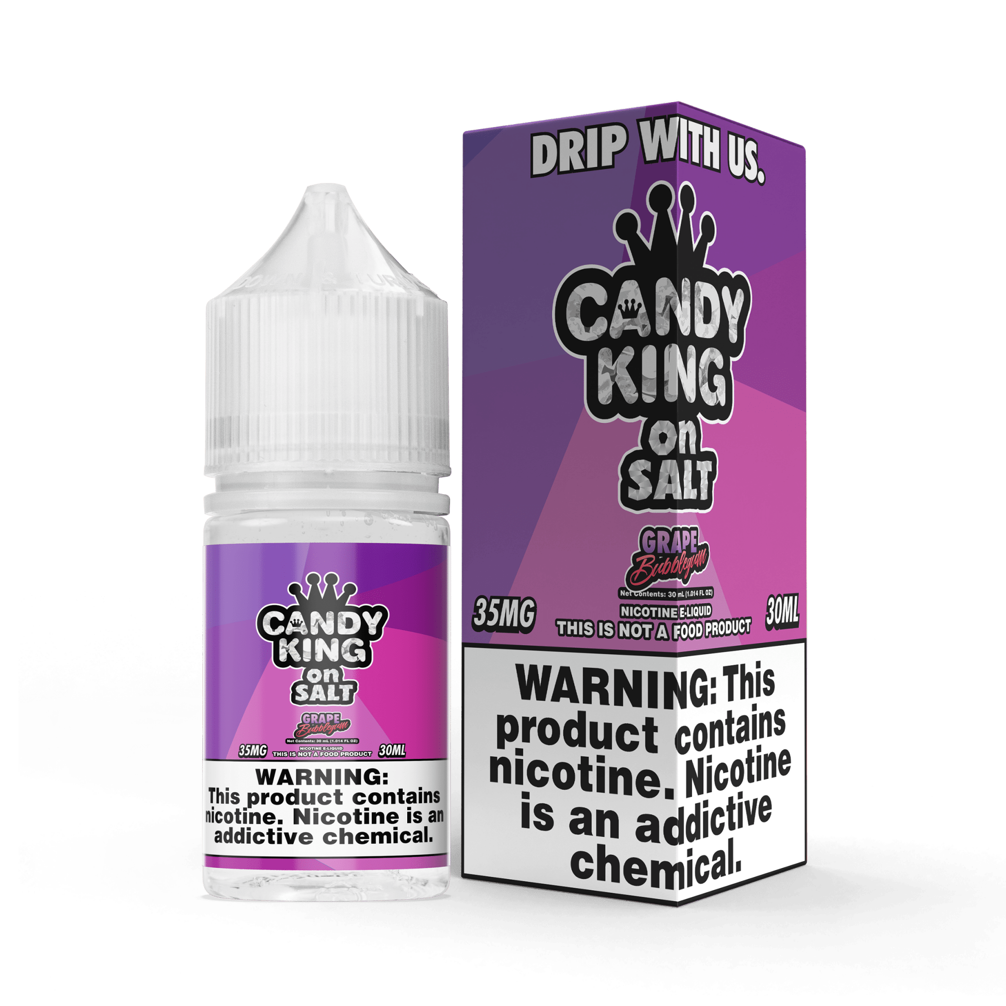 Grape bubblegum flavored e-liquid by Candy King in 30mL bottle, featuring vibrant grape and sweet bubblegum flavor.