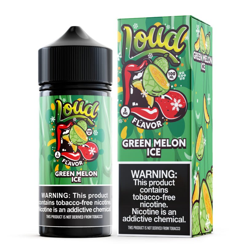 Green Melon ICE e-liquid by Loud in a 100mL bottle, featuring a refreshing green melon and icy menthol flavor.