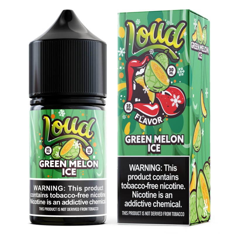 Green Melon ICE SALT e-liquid by Loud, 30mL bottle featuring vibrant green melon flavor with icy menthol notes.