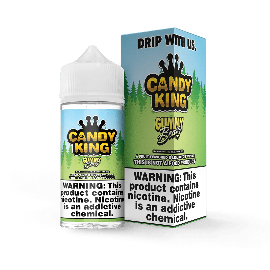 Candy King Gummy Bears E-liquid in 100mL bottle showing colorful gummy bear flavor label and packaging.