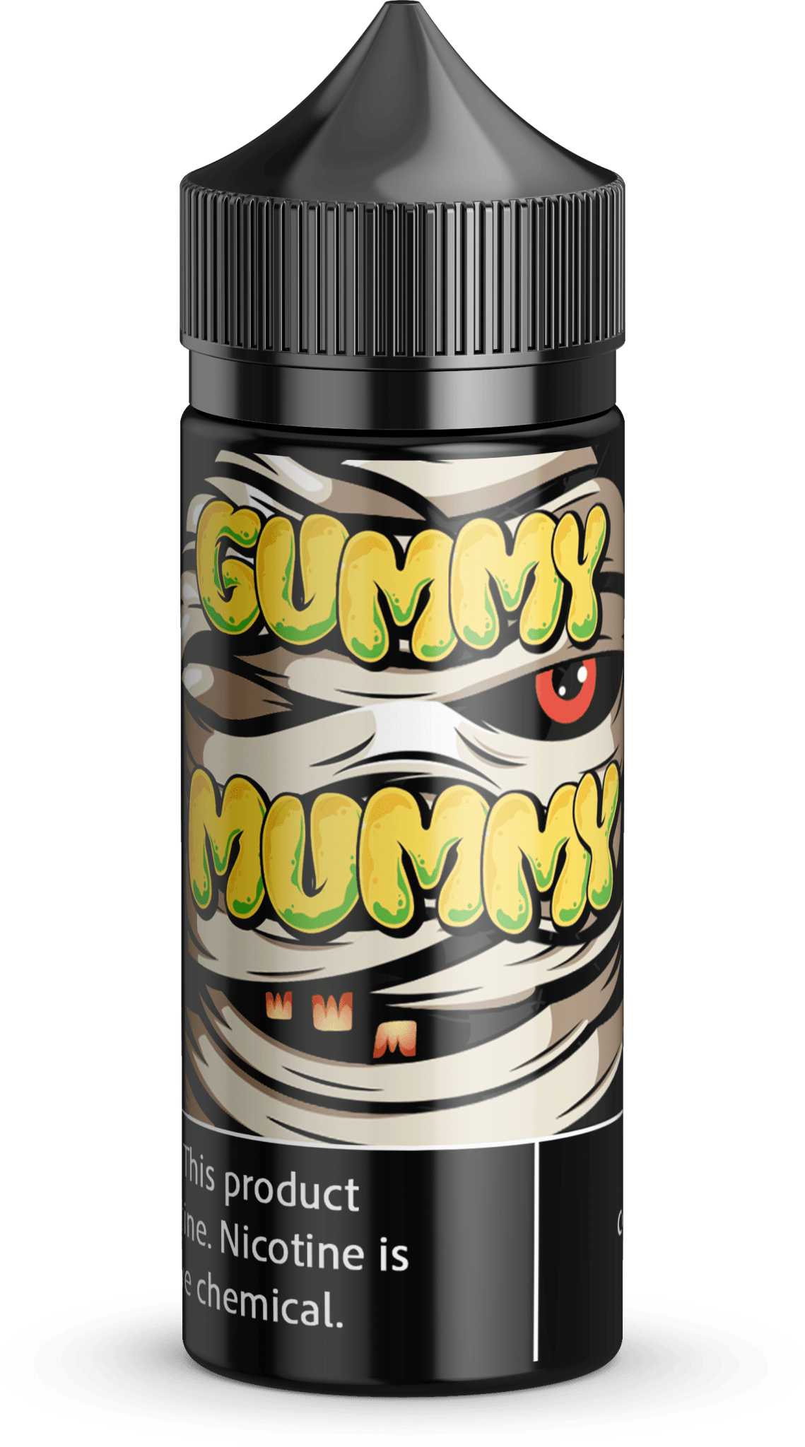 Vapergate Gummy Mummy E-liquid bottle, 100mL, with colorful gummy worm design on label for vaping flavor.
