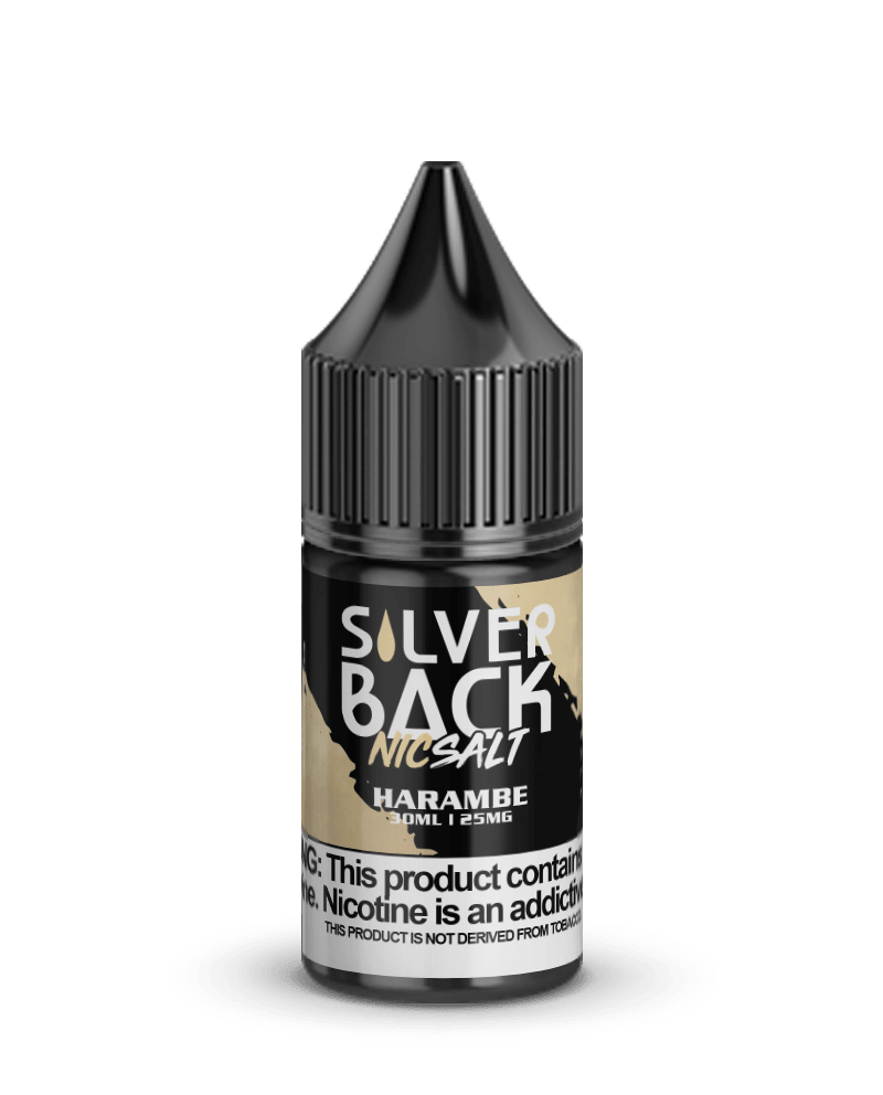 30mL Harambe SALT e-liquid by Silverback Juice Co. featuring a silverback gorilla label on the bottle.