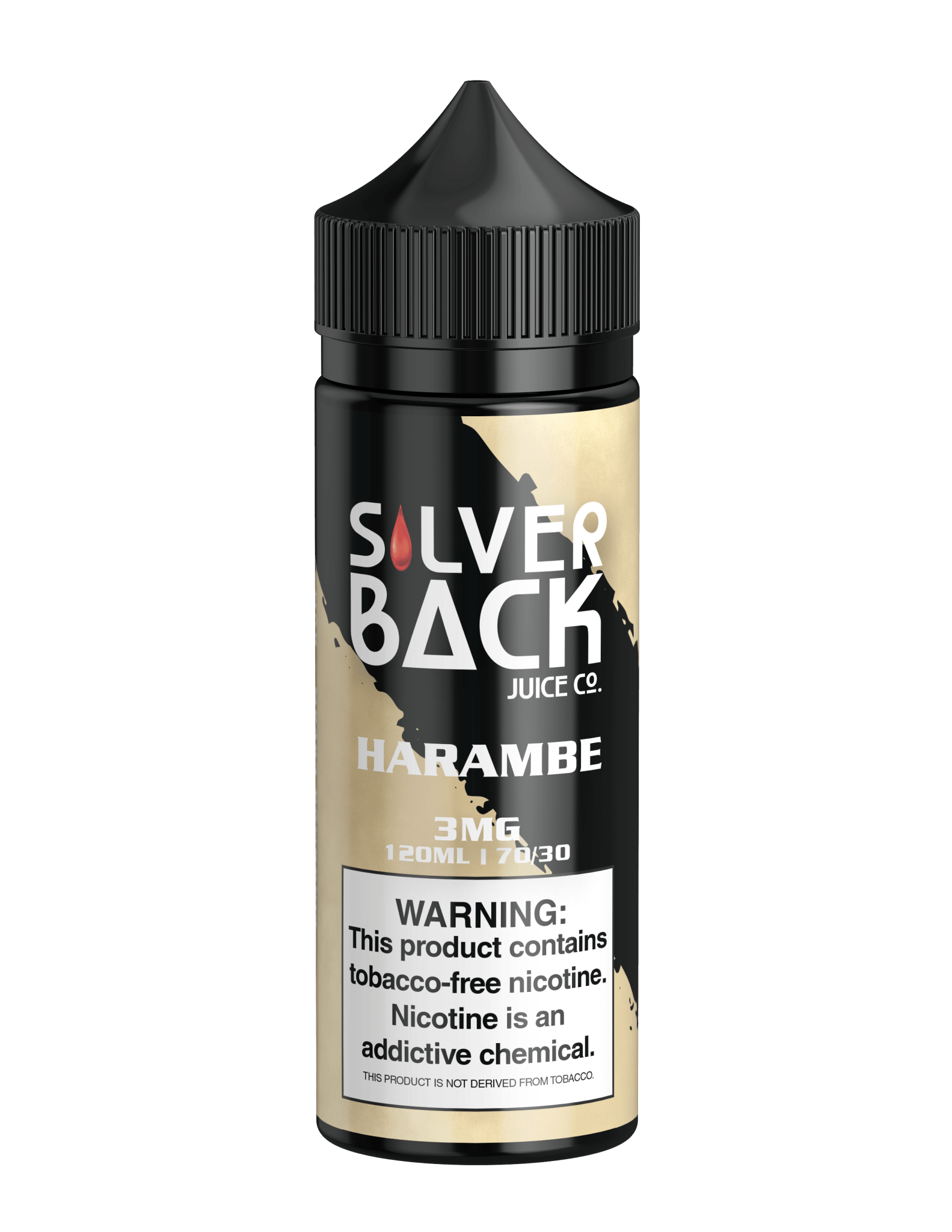 Harambe e-liquid by Silverback Juice Co., 120mL bottle featuring bold branding and colorful label design.