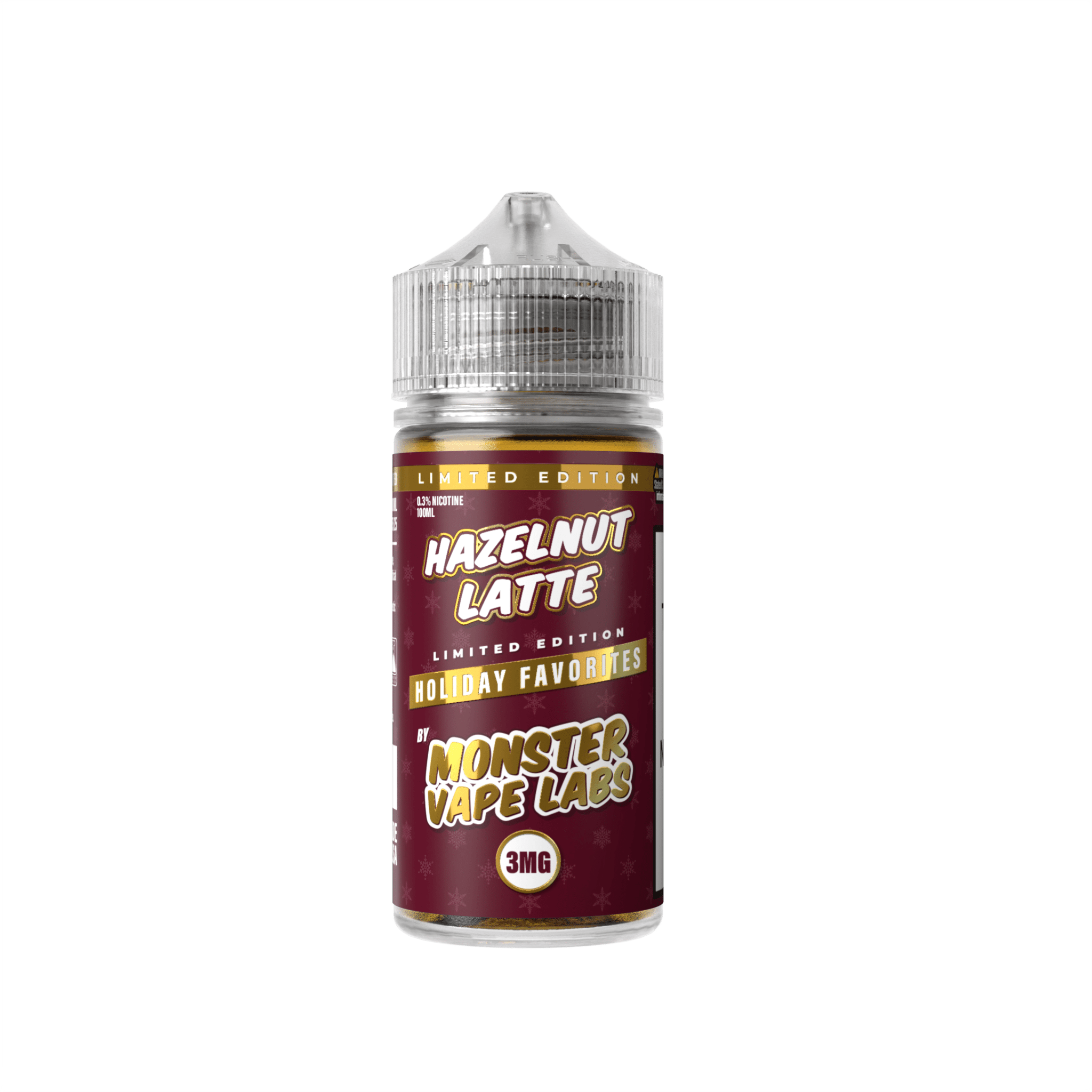 Bottle of Hazelnut Latte e-liquid by Monster Vape Labs, 100mL, featuring a hazelnut and coffee latte flavor profile.