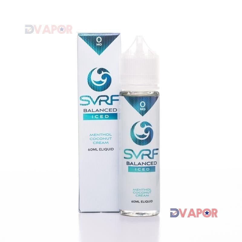 Iced Balanced SVRF e-liquid bottle, 60ml, with a sleek design and label featuring mint and citrus flavor elements.