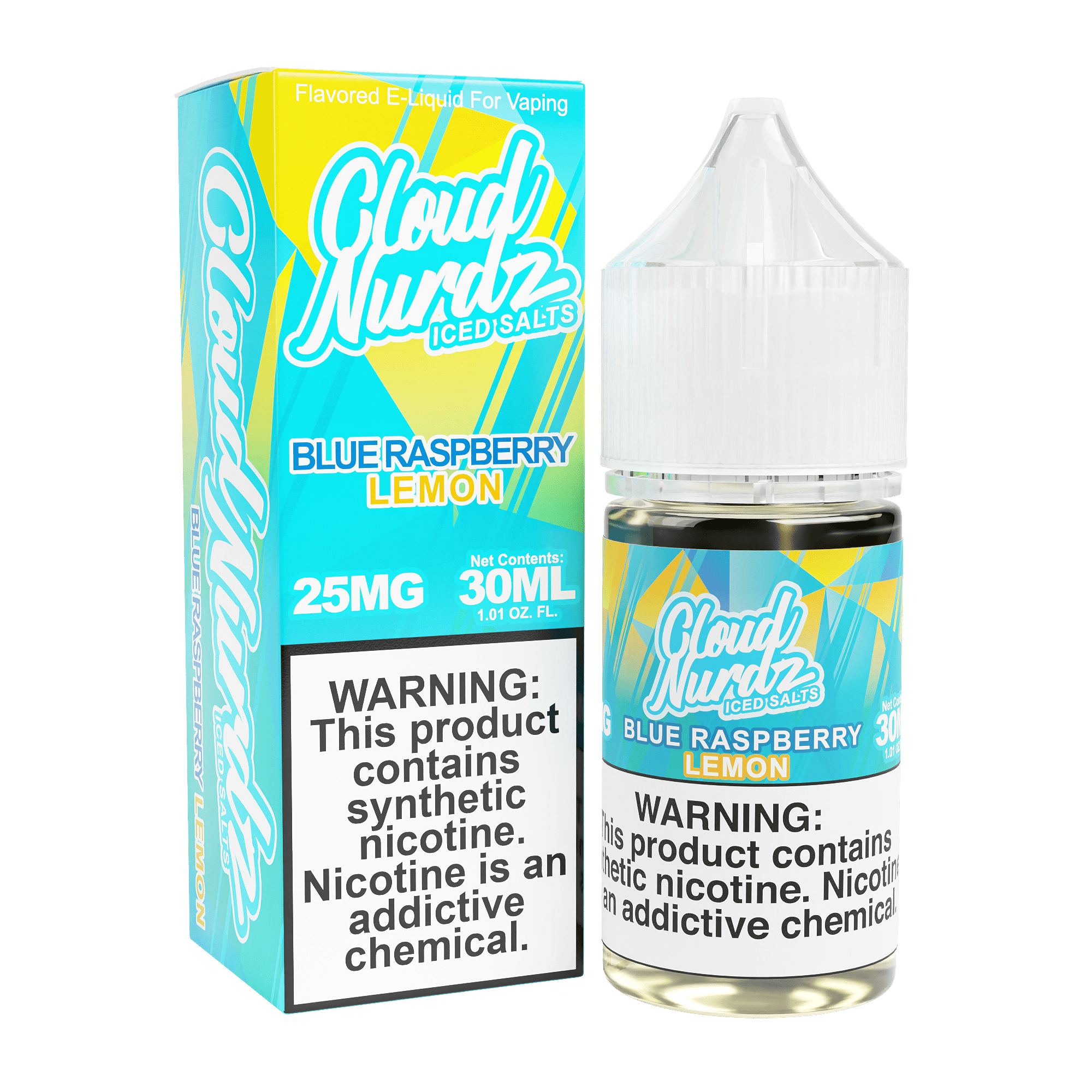 ICED Blue Raspberry Lemon Salt E-liquid by Cloud Nurdz in 30mL bottle, featuring icy blue raspberry and lemon flavor profile.