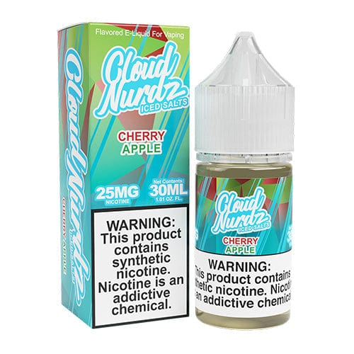 Iced Cherry Apple Salt e-liquid by Cloud Nurdz in a 30mL bottle, featuring a refreshing cherry and apple flavor with icy menthol finish.