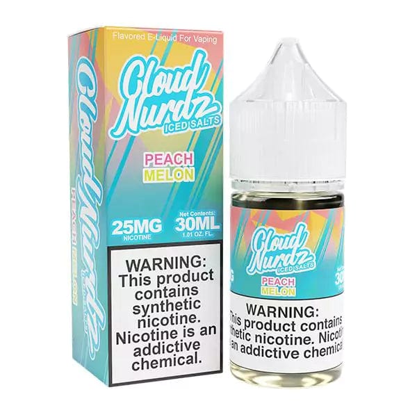 Iced Peach Melon SALT e-liquid by Cloud Nurdz in a 30mL bottle, featuring a chilled peach and melon flavor blend.