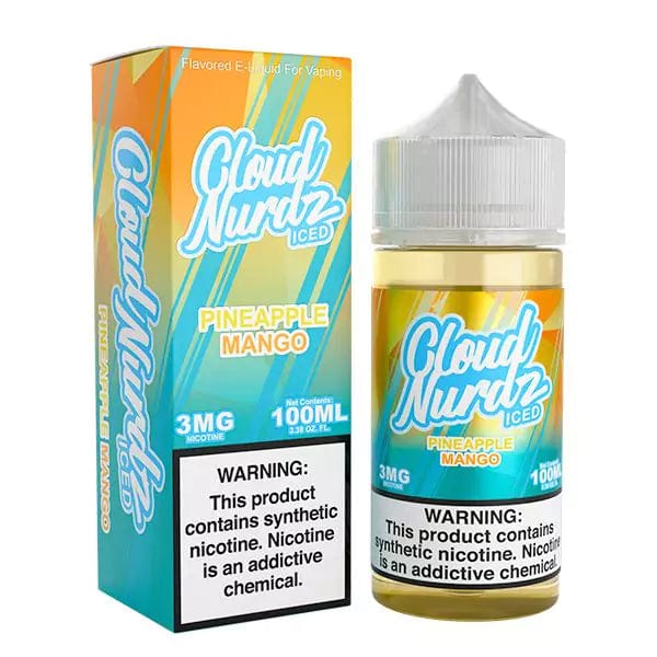 Iced Pineapple Mango Cloud Nurdz e-liquid bottle, 100mL with vibrant label, featuring tropical pineapple and mango flavors.