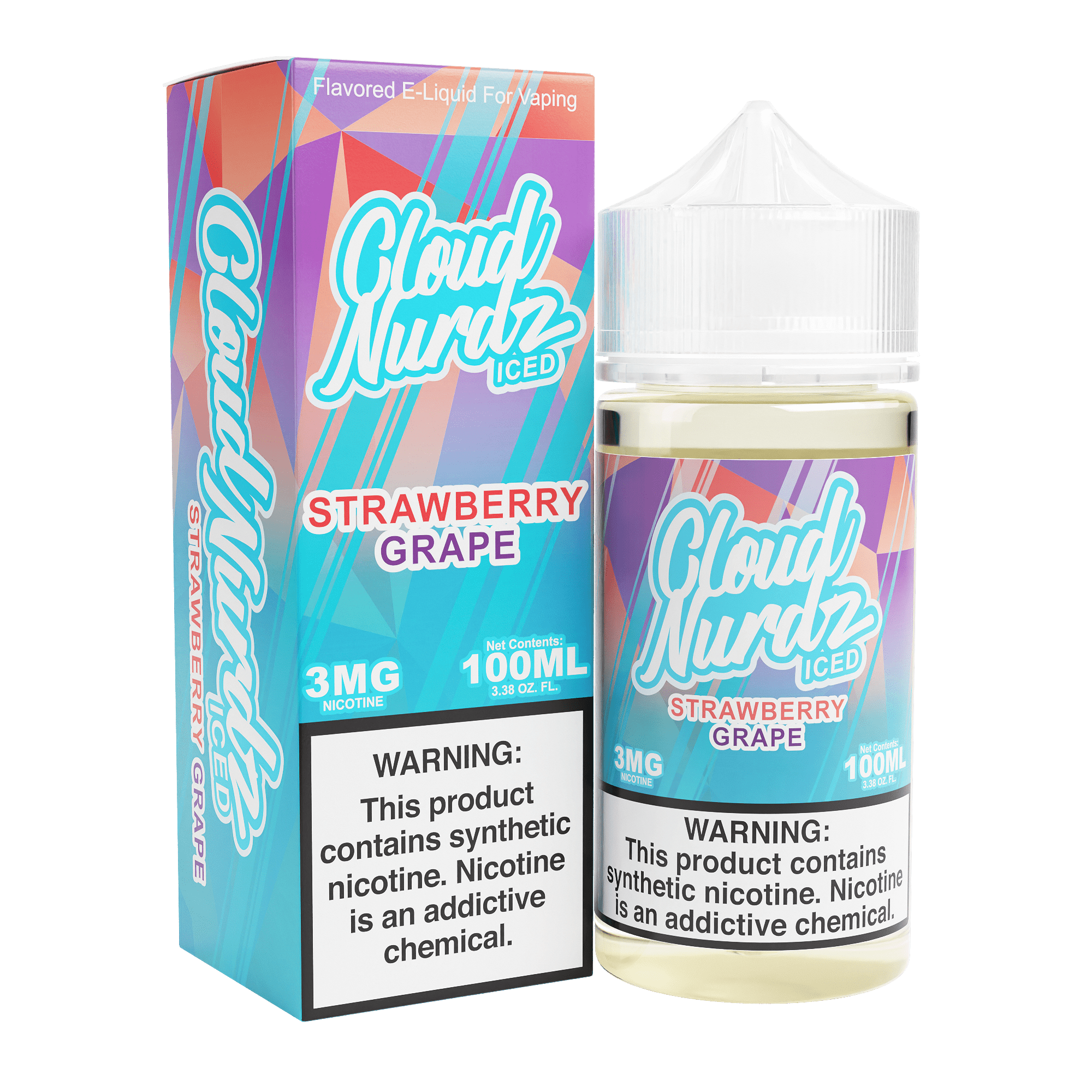 Iced strawberry and grape flavored Cloud Nurdz e-liquid in a 100mL bottle with vibrant packaging.
