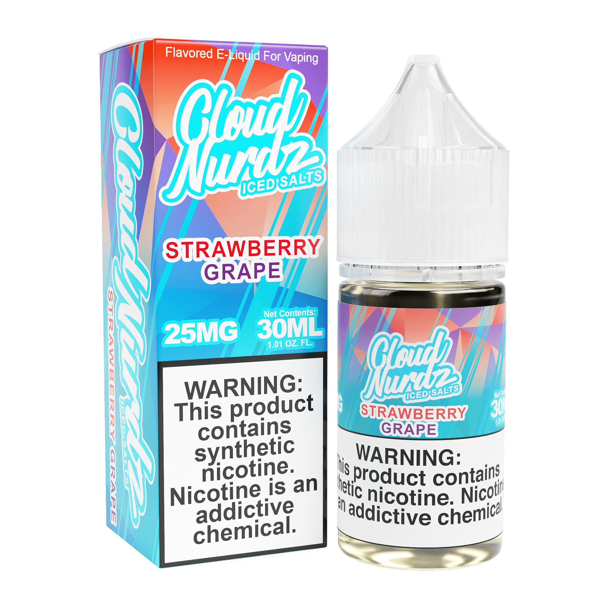Iced strawberry grape salt e-liquid by Cloud Nurdz in a 30mL bottle, featuring a refreshing berry and mint flavor.