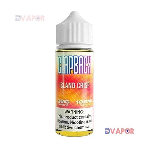 Bottle of SAVEUR Vape Island Crisp Clapback 100ml e-liquid with colorful label and clear plastic cap.