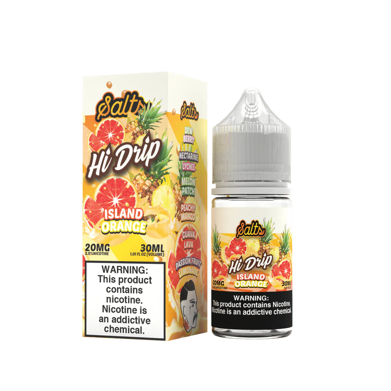Bottle of Island Orange Salt e-liquid by Hi Drip with vibrant orange label and 30mL size.
