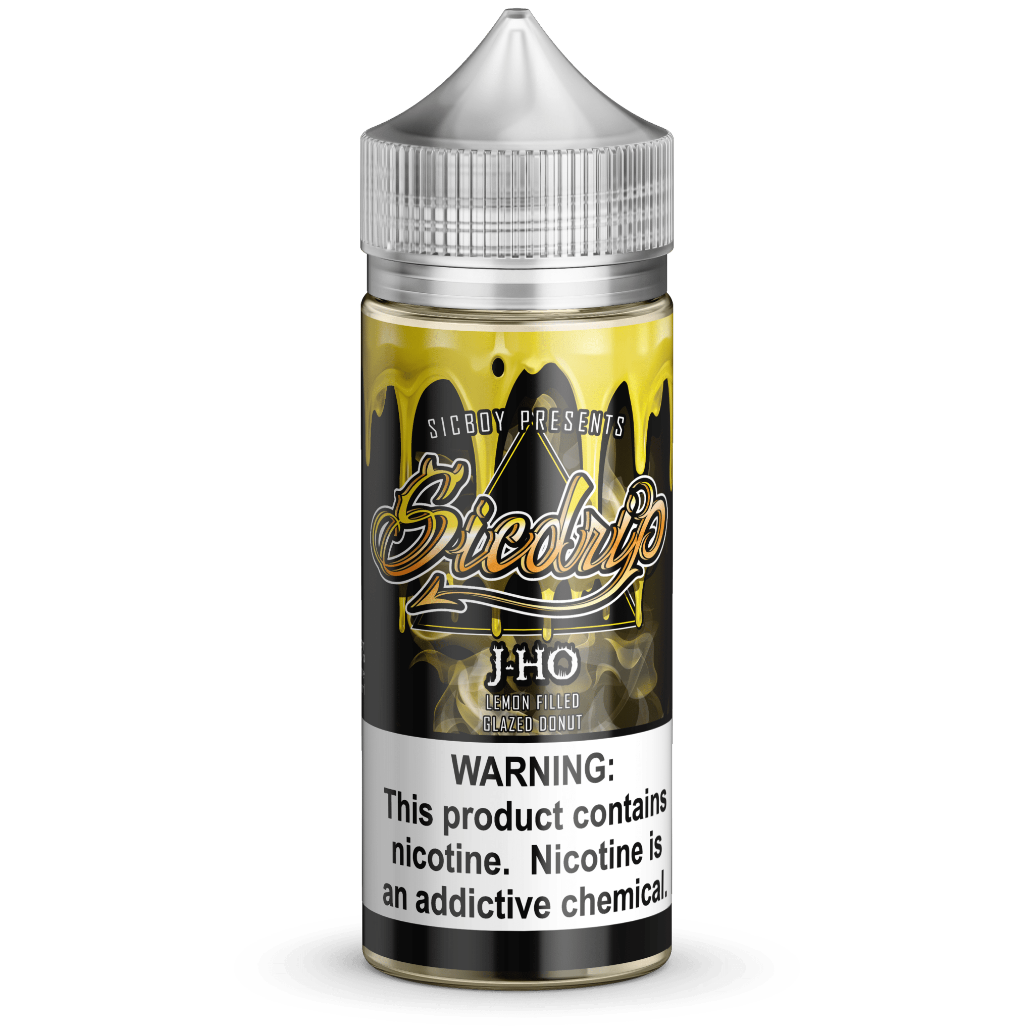 Sicboy J-Ho 100mL e-liquid bottle with colorful label and packaging, designed for vaping enthusiasts.
