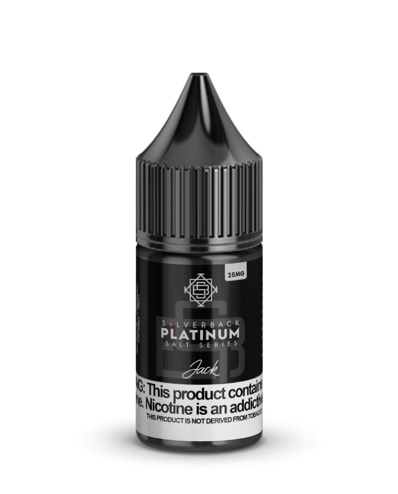 Silverback Platinum Series Jack SALT e-liquid bottle from Silverback Juice Co., 30mL with sleek silver packaging.