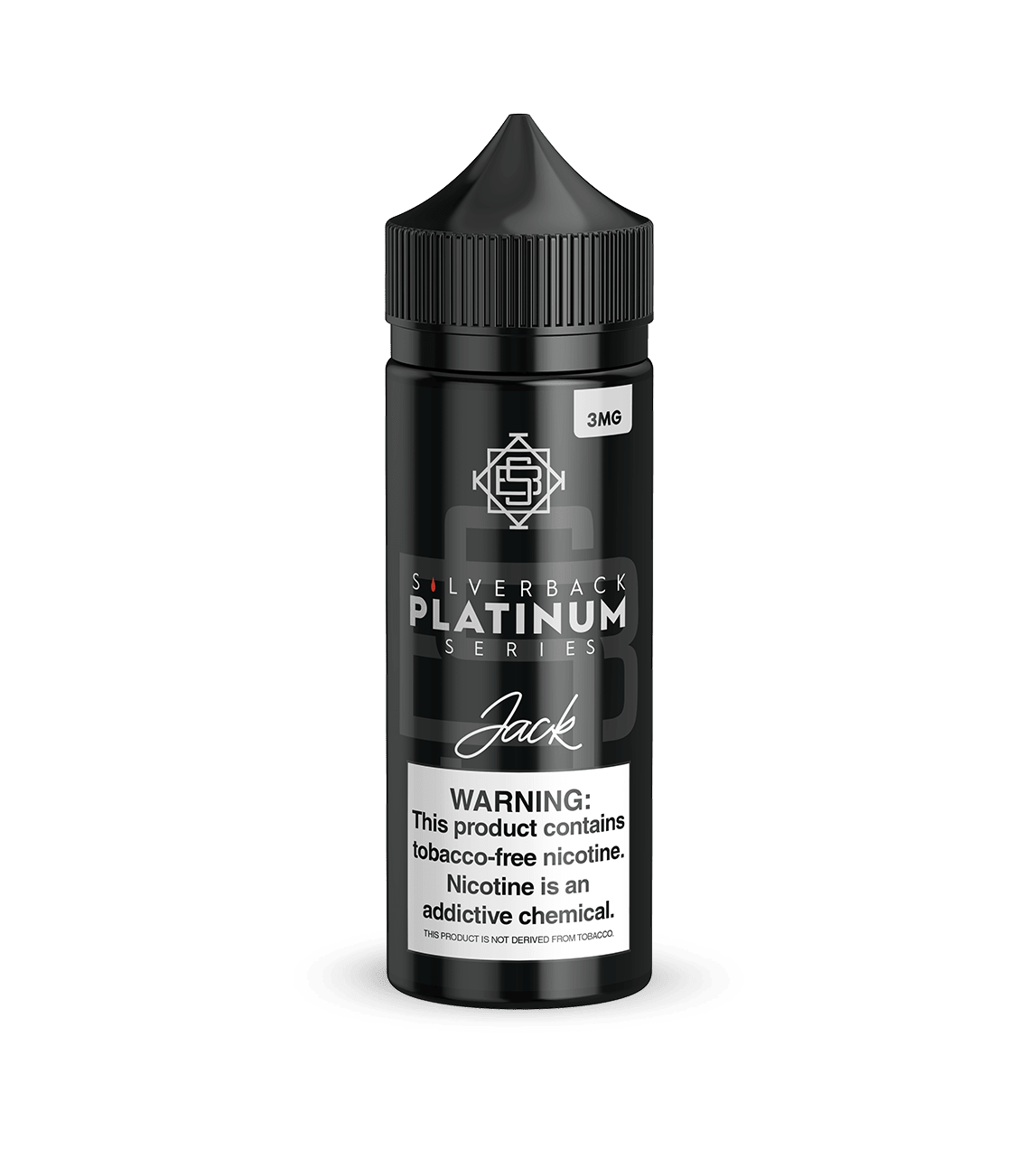 Silverback Juice Co. Jack Silverback Platinum Series e-liquid bottle, 120mL with sleek silver label design.