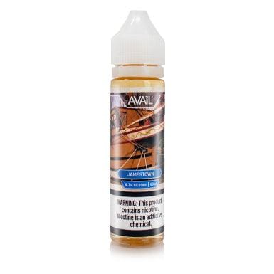 Jamestown AVAIL Vapor 60mL e-liquid bottle with colorful label and cap, designed for vaping enthusiasts.