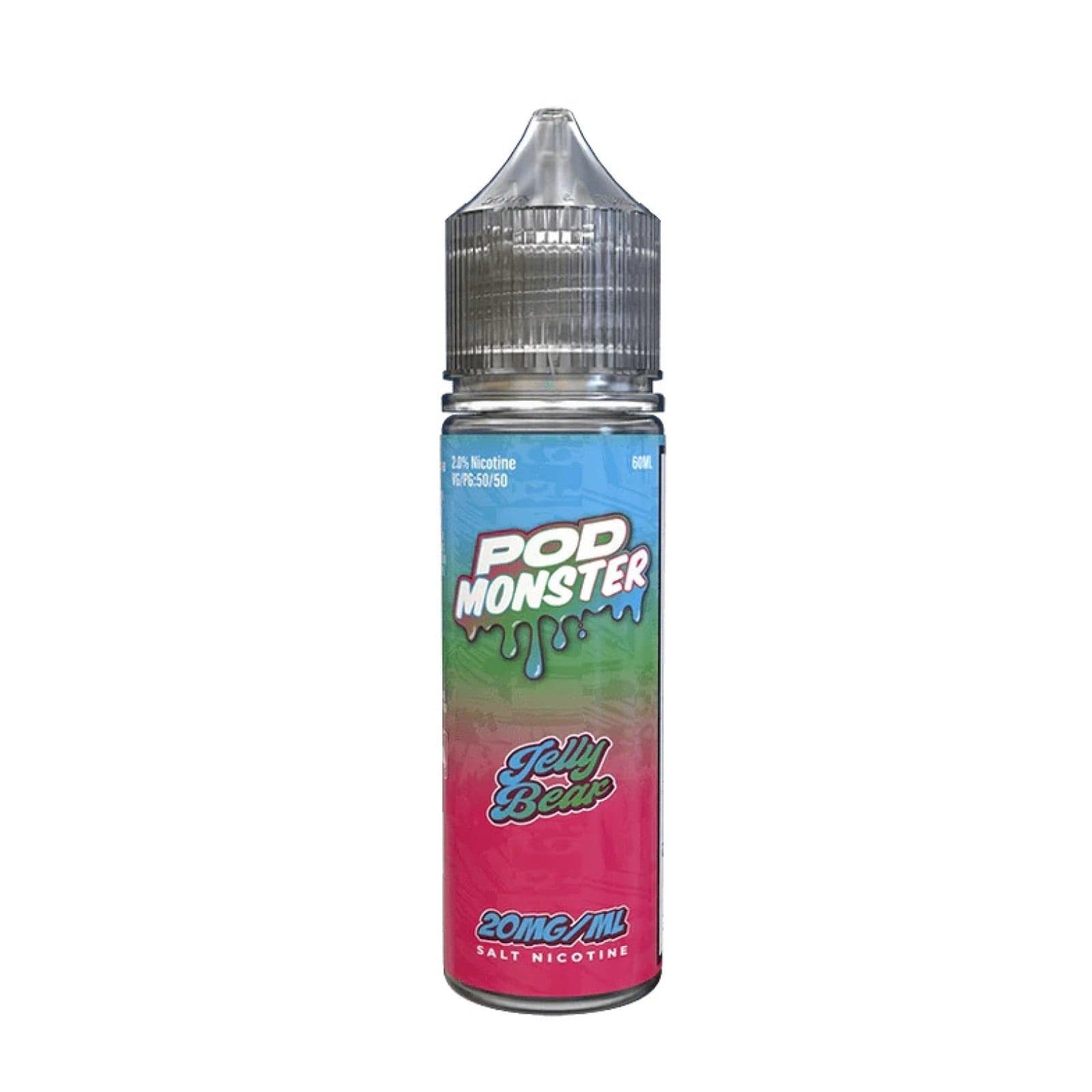 Jelly Bear SALT e-liquid by Pod Monster in a 60mL bottle, featuring colorful jelly bear design and flavor details on the label.