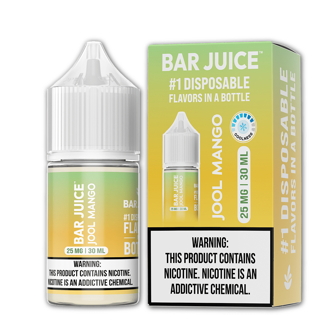 Bar Juice Jool Mango Salt E-liquid bottle, 30mL, featuring vibrant mango flavor with salt nicotine for smooth vaping experience.