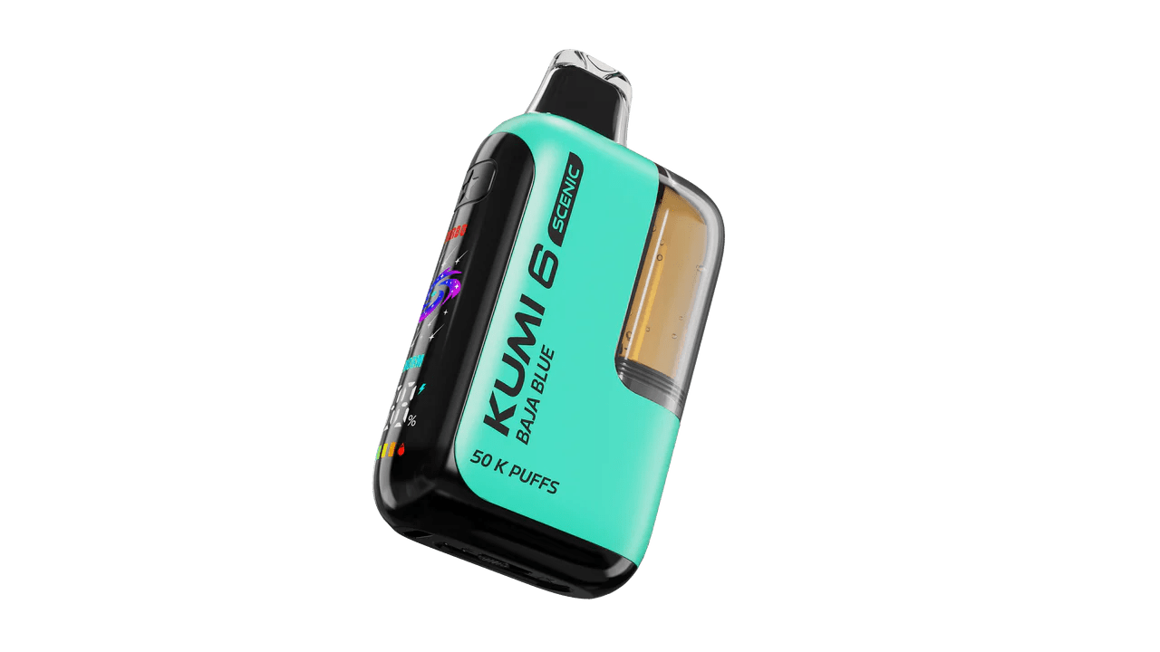 Kumi 6 Scenic 50K disposable vape pen with colorful scenic design, compact and portable for easy vaping on the go.