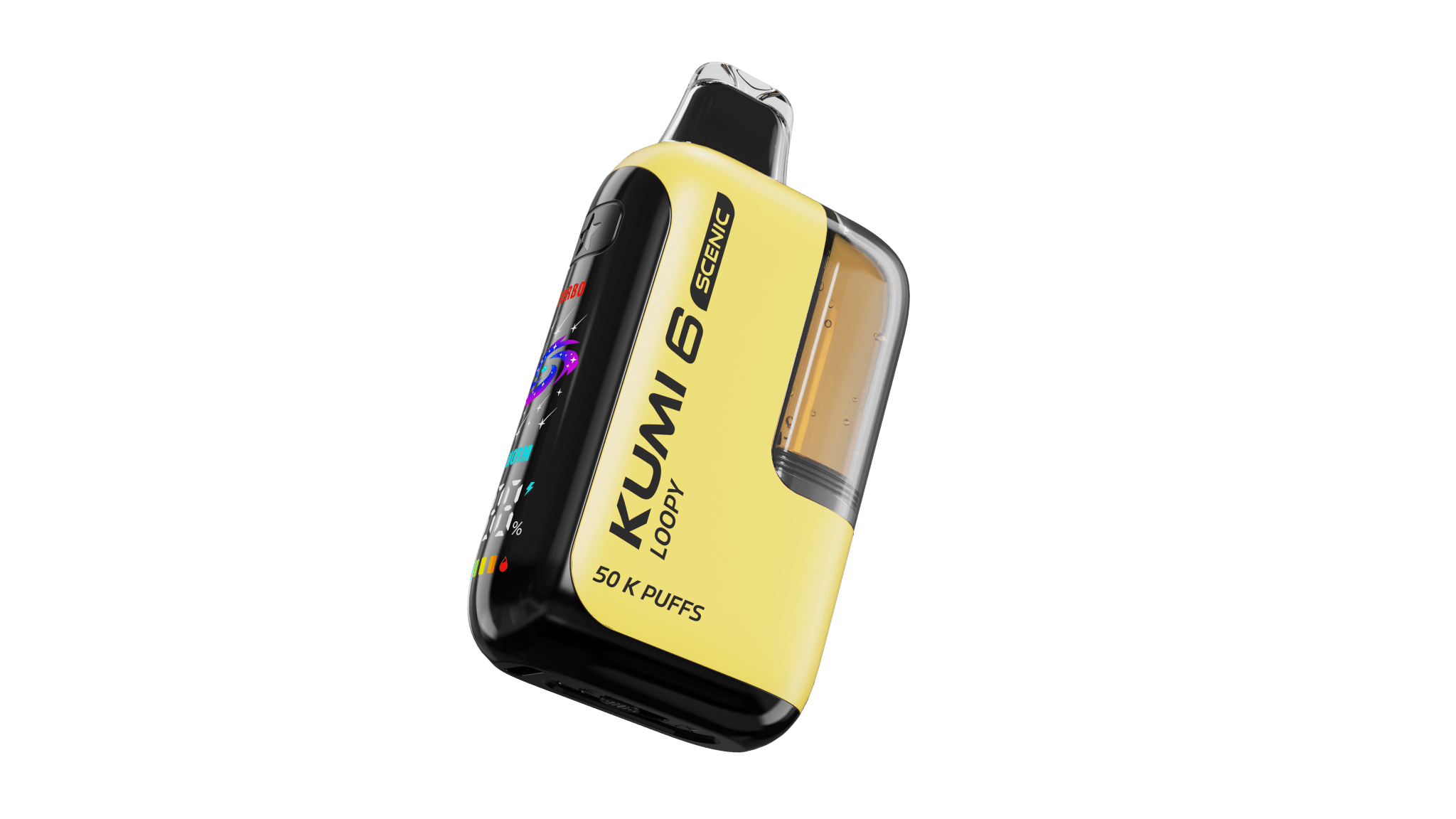 Kumi 6 Scenic 50K disposable vape device with colorful scenic design and sleek cylindrical shape.