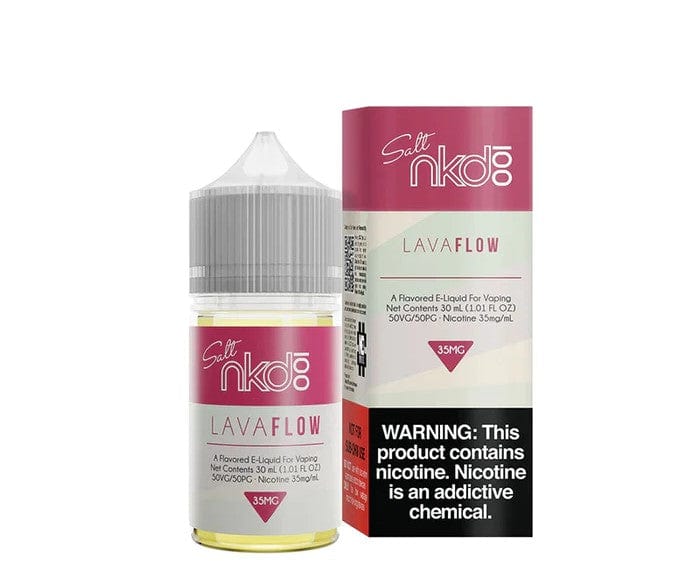 Lava Flow SALT e-liquid by Naked 100 in a 30mL bottle, featuring a tropical berry and coconut flavor blend.