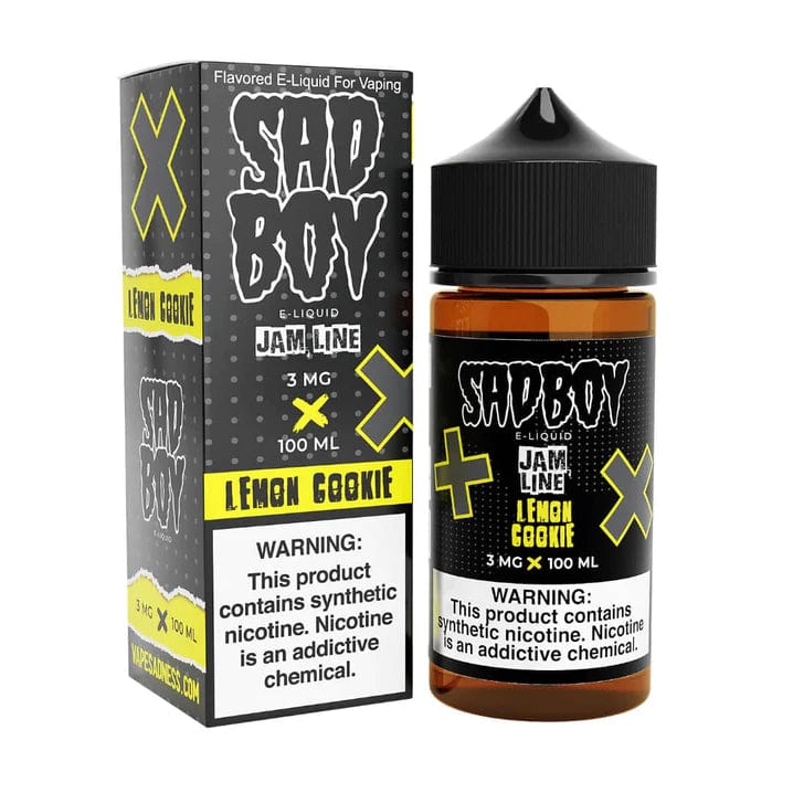 Sadboy Lemon Jam Cookie E-liquid 100mL bottle featuring a vibrant label with a lemon jam cookie design.