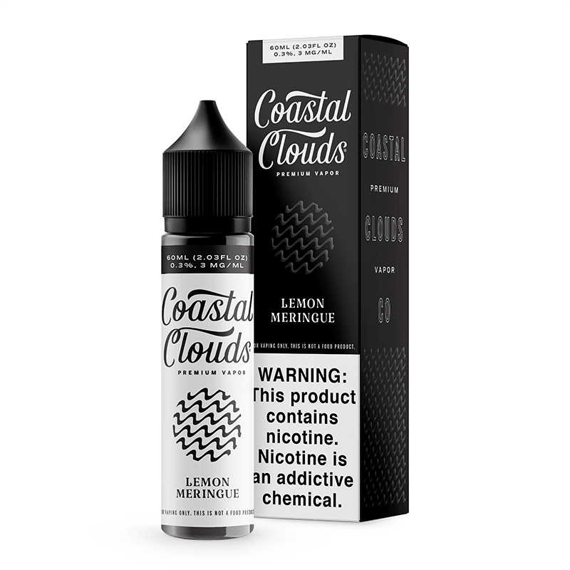 Lemon Meringue e-liquid by Coastal Clouds in a 60mL bottle, featuring a lemon, meringue, and citrus flavor profile.