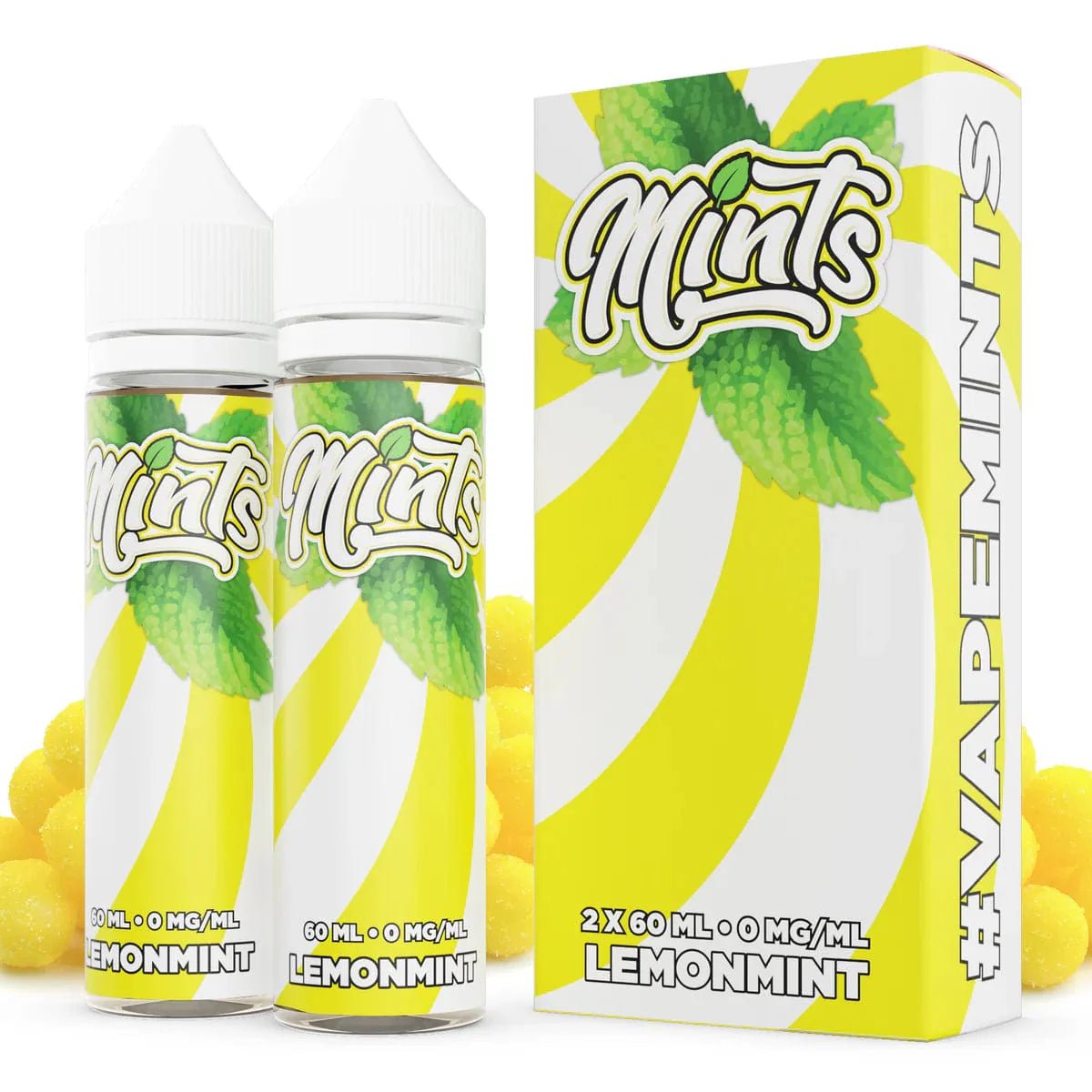 Lemon Mint E-liquid by Mints Vape Co. in a 120mL bottle showing fresh lemon slices and mint leaves on the label.