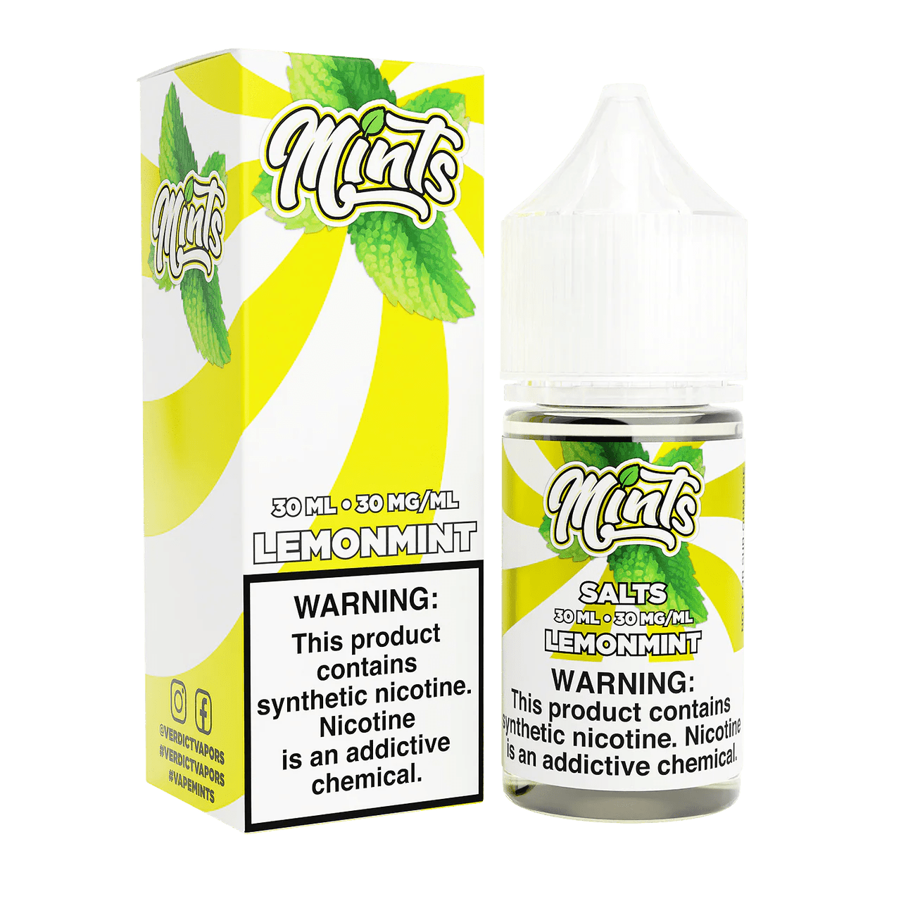 Lemon Mint SALT e-liquid bottle from Mints Vape Co. with refreshing lemon and mint flavor, 30mL size.