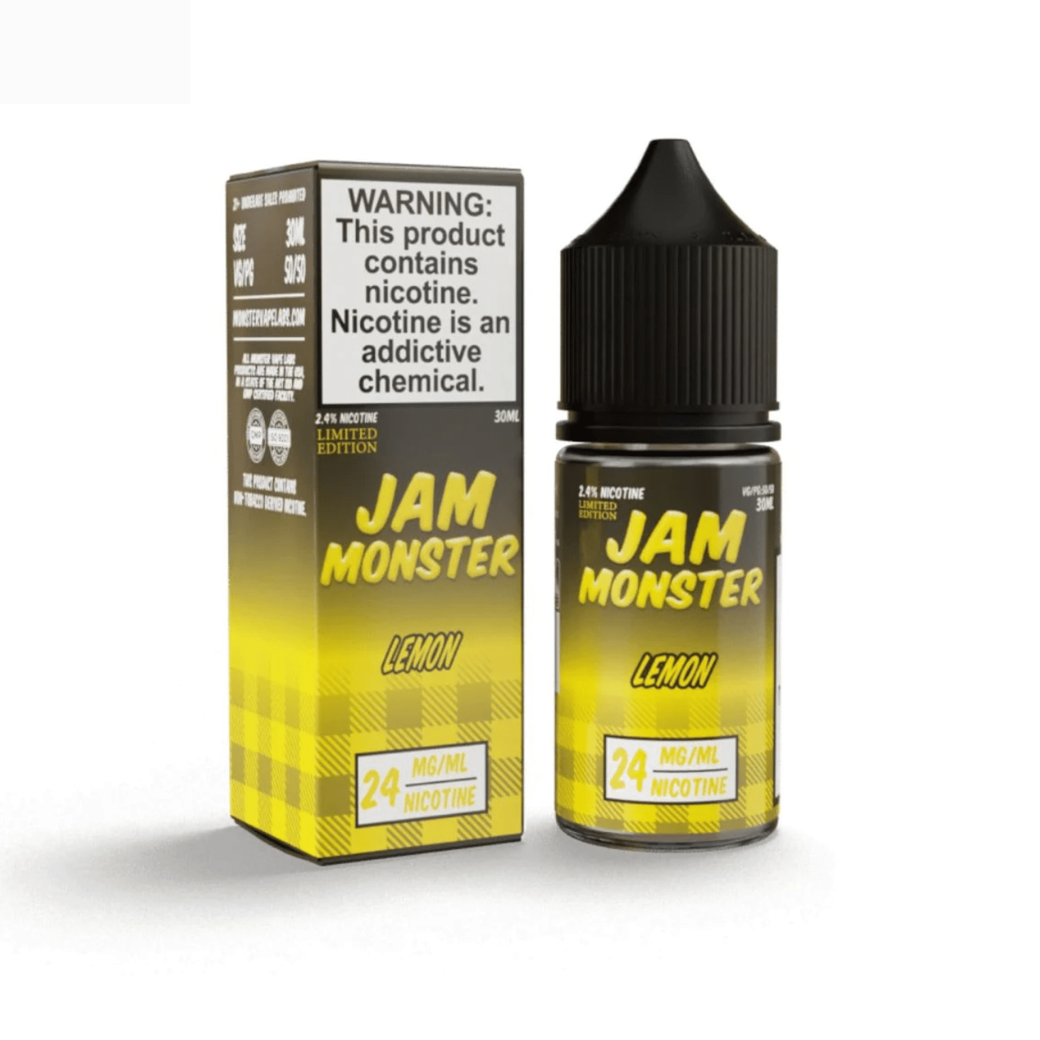 Lemon SALT e-liquid by Jam Monster E-Liquid in a 30mL bottle, featuring a lemon-flavored salt nicotine vape liquid.