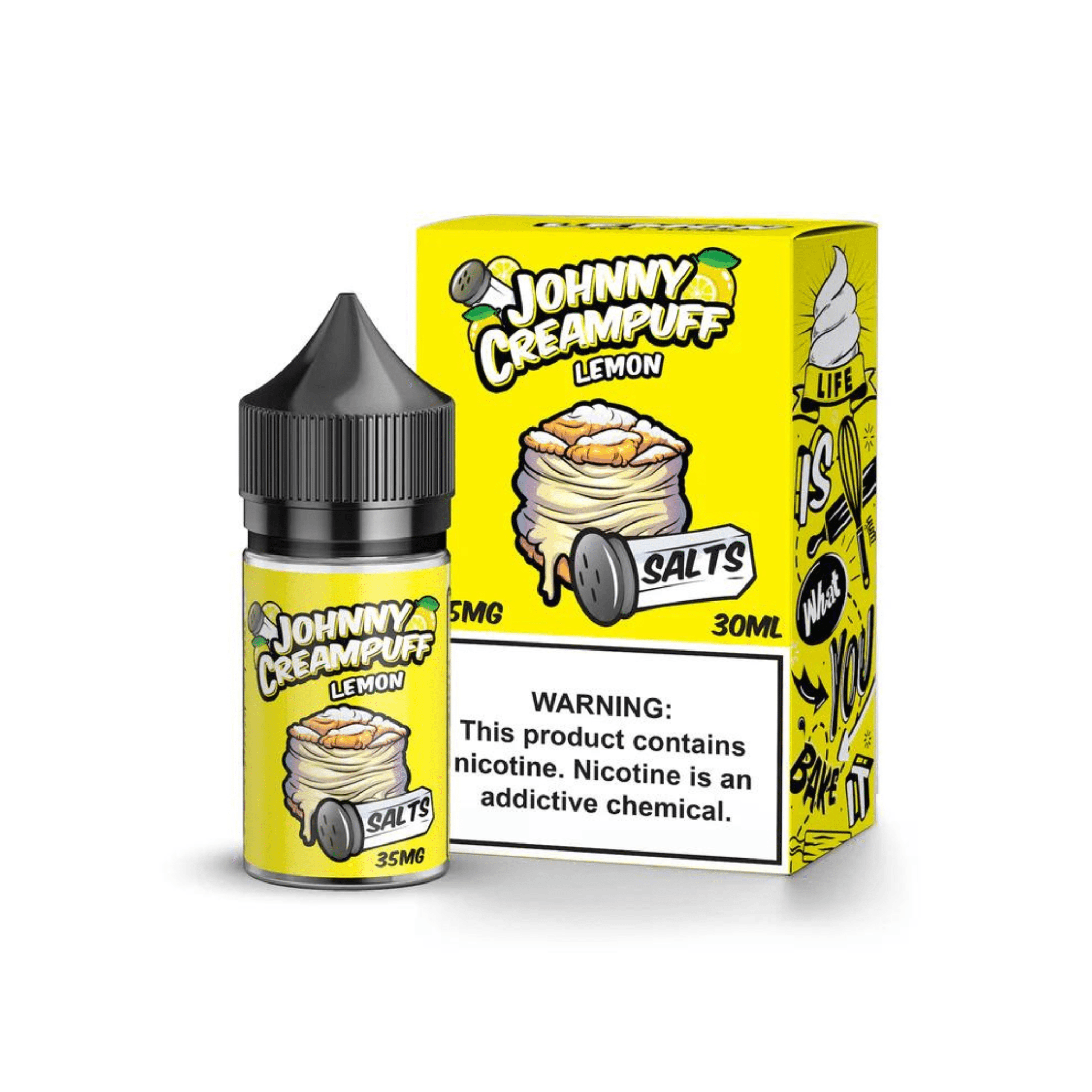 Lemon SALT e-liquid bottle by Johnny Creampuff, 30mL with lemon flavor and salt nicotine, shown in clear plastic bottle.