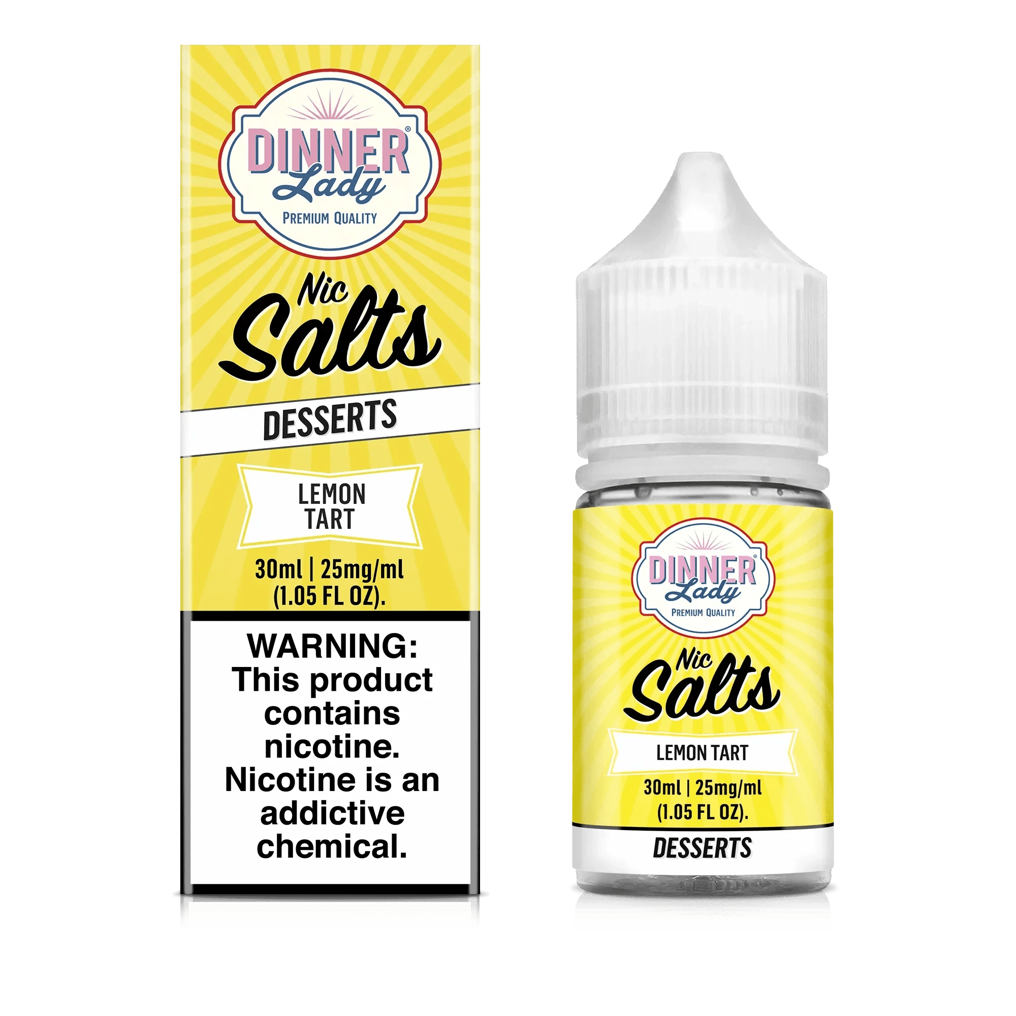 Lemon Tart SALT e-liquid by Dinner Lady in 30mL bottle, featuring a lemon tart flavor with a smooth, salted finish.
