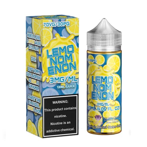 Lemonomenon Nomenon E-Liquid 120mL bottle with lemon-themed label, showcasing citrus flavor for vaping.
