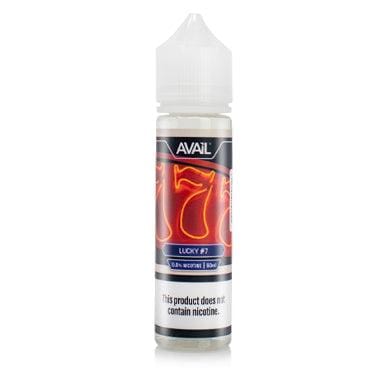 Bottle of Lucky #7 AVAIL Vapor e-liquid in a 60mL bottle with a colorful label and dropper cap.