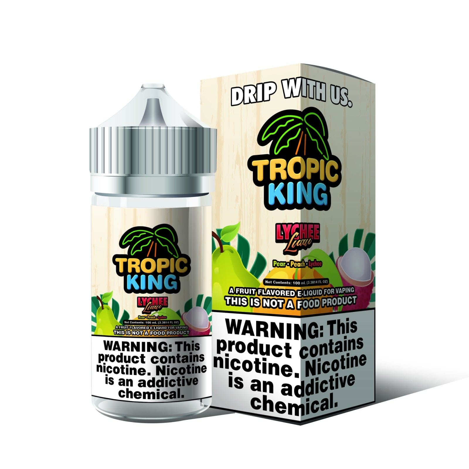 Lychee Luau Tropic King e-liquid by Candy King in a 100mL bottle, showcasing vibrant packaging and tropical flavor.