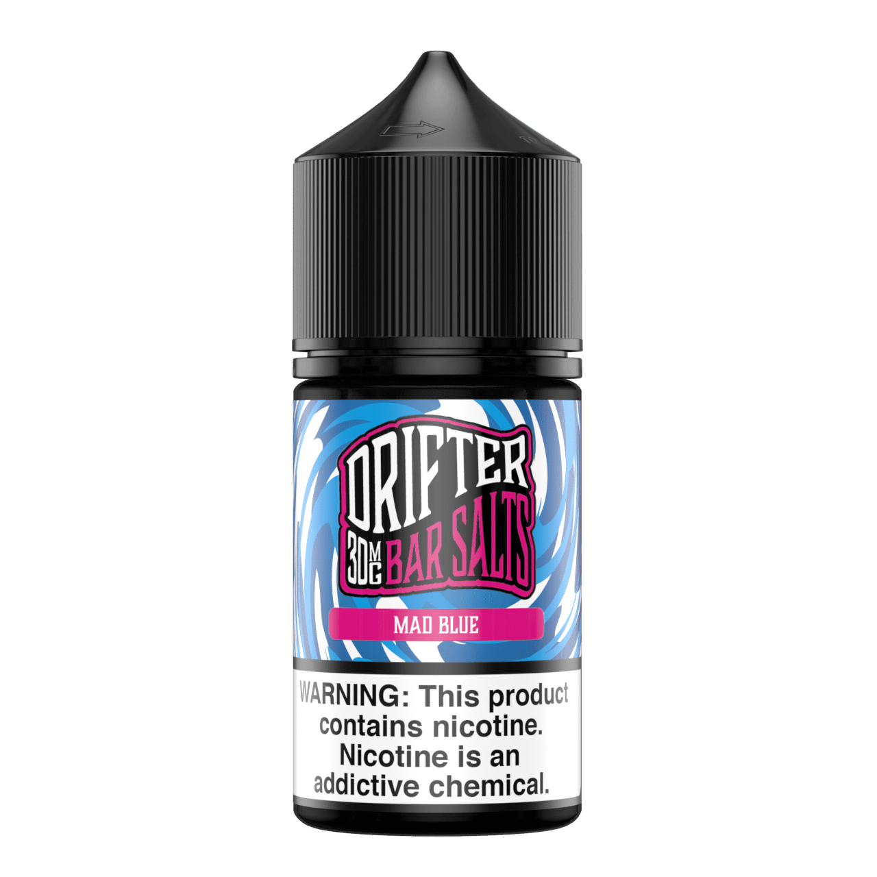 Mad Blue SALT Drifter E-Liquid 30mL bottle, blue-themed e-liquid for vaping, with colorful label and packaging details.