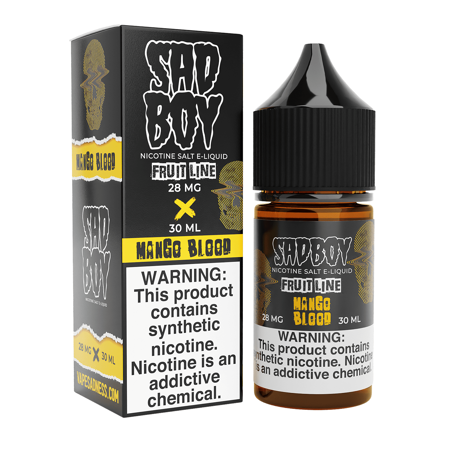 Mango Blood SALT e-liquid by Sadboy E-Liquid in a 30mL bottle, featuring tropical mango and berry flavor profile.