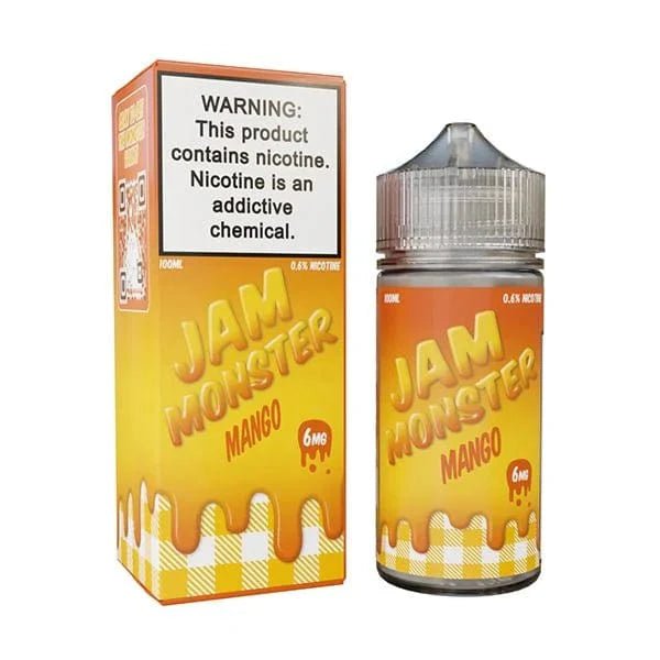 Mango Jam Monster E-Liquid bottle, 100mL, featuring vibrant mango flavor and colorful label for vaping.