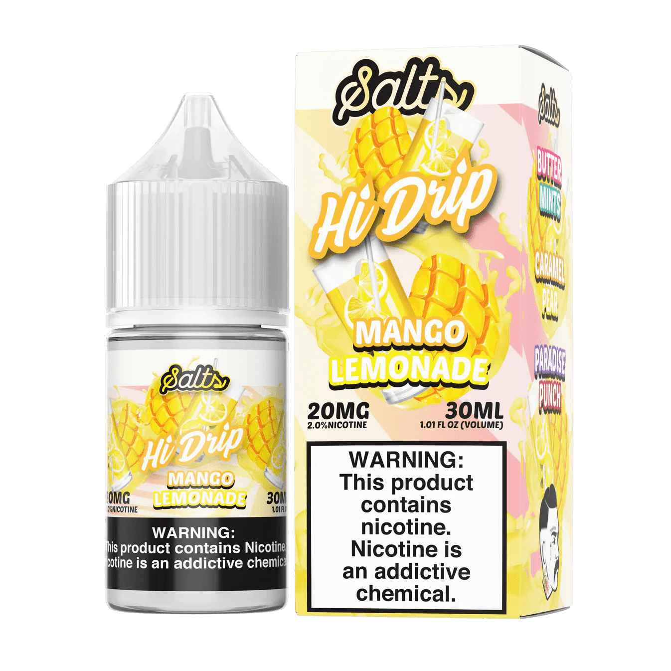 Mango Lemonade SALT e-liquid from Hi Drip, 30mL bottle with vibrant mango and lemon flavor artwork.