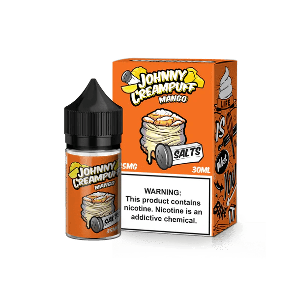 Johnny Creampuff Mango SALT e-liquid bottle, 30mL with vibrant mango flavor, designed for vape devices.
